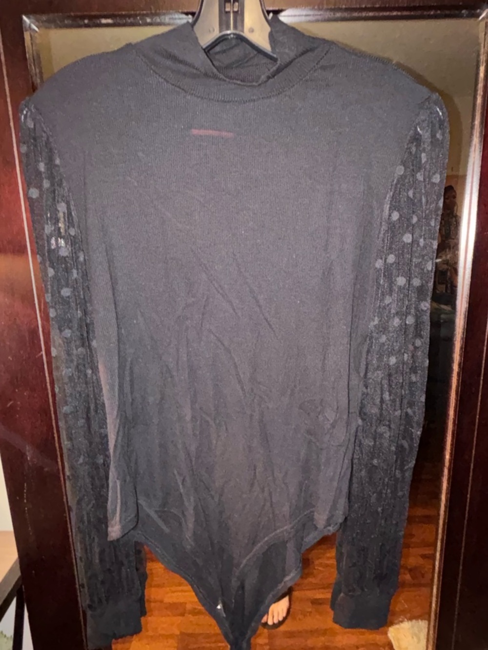 Black Long Sleeve Sheer-Sleeve Bodysuit